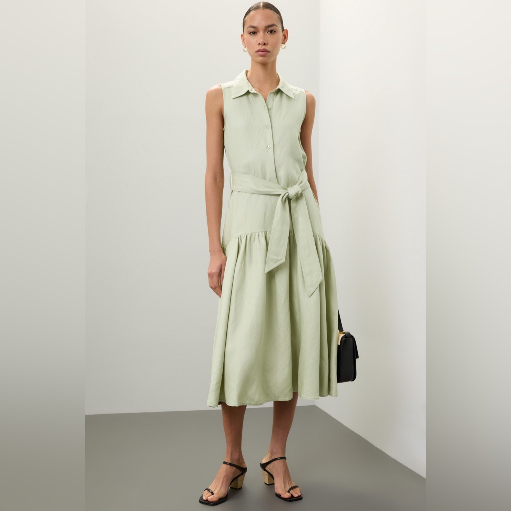 Marissa Webb Linen Sleeveless Tie Waist Midi Dress